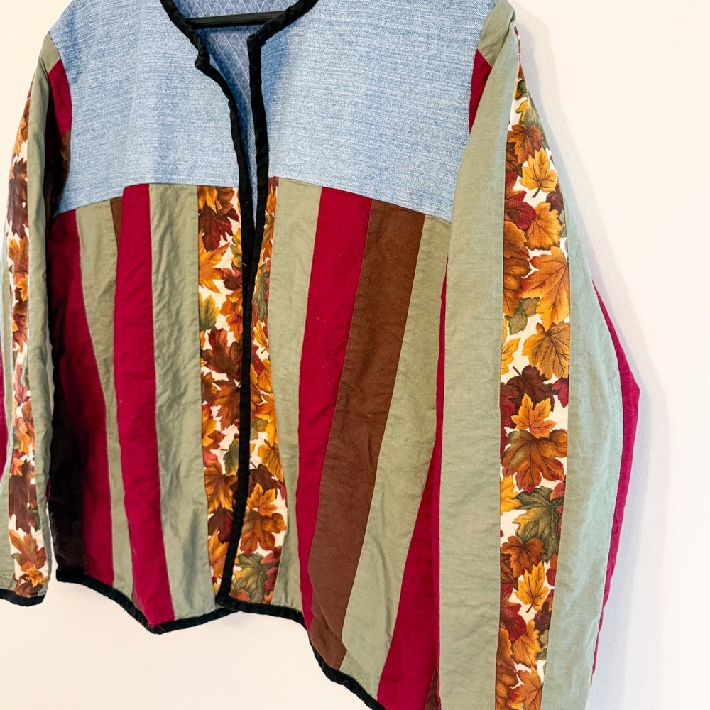 Reversible Patchwork Quilted Jacket Fall Colors +… - image 2